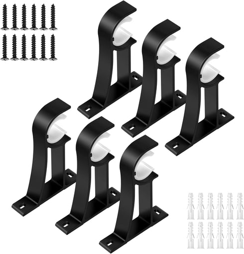 TOKPLNU Curtain Rod Bracket, Black 6 Pack Curtain Rod Holders Heavy Duty Curtain Rod Hooks Hangers for 1 Inch Drapery Rods, Single Curtain Rod Han...