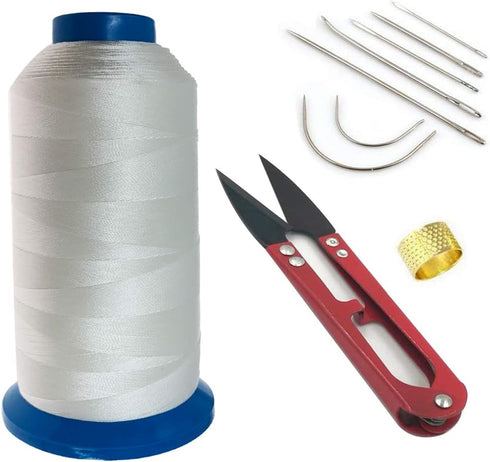 Ninetonine Bonded Nylon Sewing Thread, Curved Needles, Scissors and Thimble Tools Kits (White)...