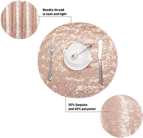 Sequin Placemats Set of 6, Heat-Resistant Dining Table Mats, Stain-Resistant Kitchen Table Placemats, Elegant Sparkle Placemat for Party Wedding A...