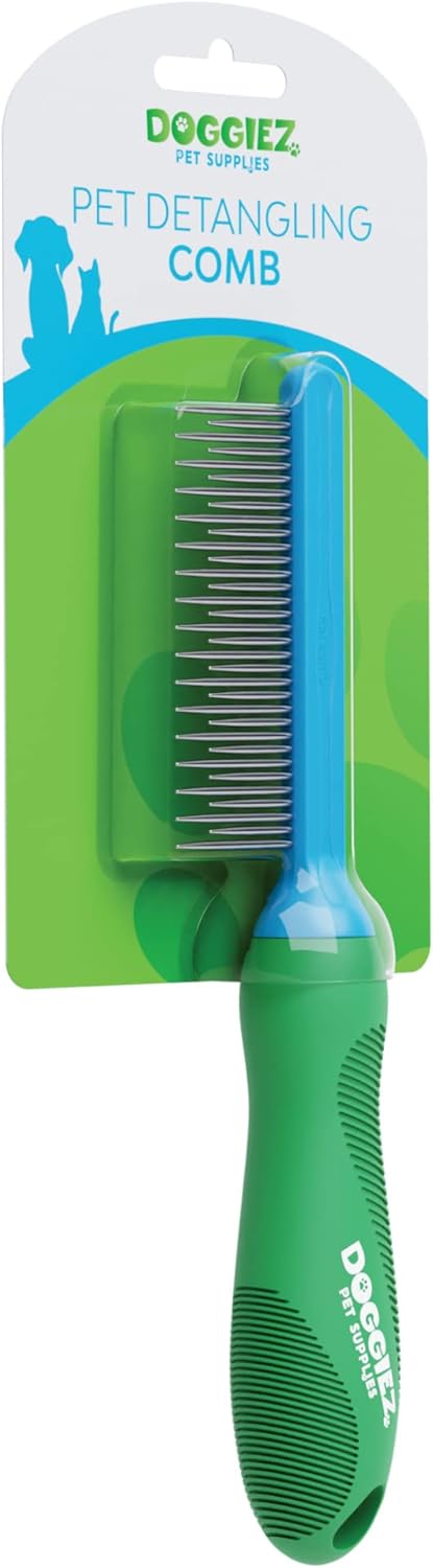Pet Detangling Comb - 2 in 1 Dog Comb and Cat Comb Design for Long Hair & Short Hair - Metal Comb For Dogs and Cat Grooming to Safely Brush & Remo...