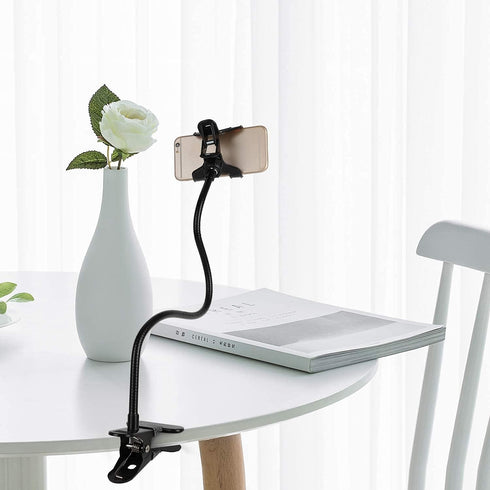 Gooseneck Lazy Cell Phone Holder, Universal Desktop Iron Metal Mobile Phone Holder with Adjustable Gooseneck Arm, Mobile Mount for Bed, Desk, Offi...