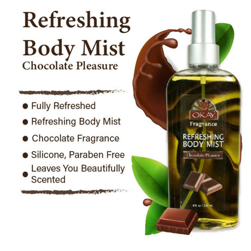 OKAY CHOCOLATE PLEASURE REFRESHING BODY MIST 8oz / 237ml...