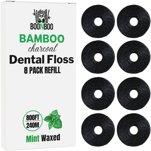 Dental Floss Refill Rolls, Charcoal Woven Thread, 8 Pack, Mint...