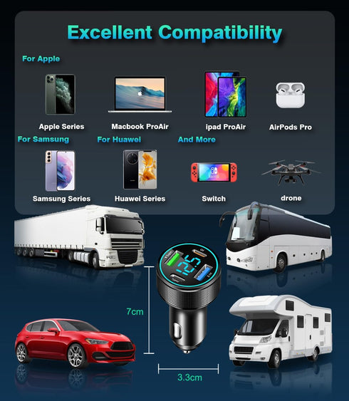 66W USB C Car Charger 4 Port Car Charger Adapter with 30W PD, 3.1A Aluminium Alloy Car Cigarette Lighter USB Charger with LED Voltmeter Compatible...