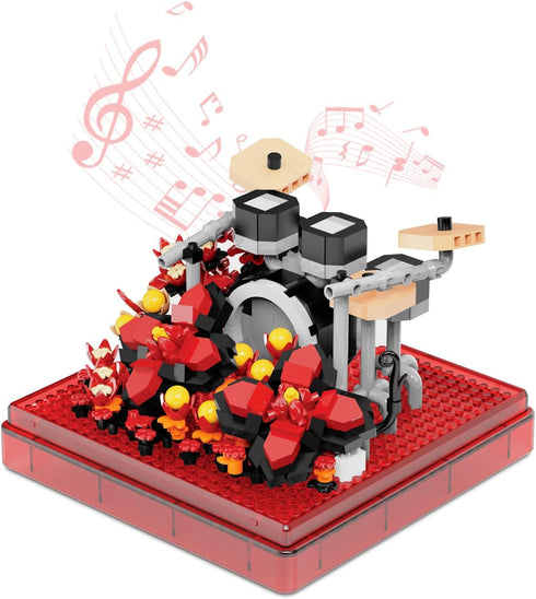Drums Flower Mini Building Blcoks Set, DIY Creative Activity Micro Block Musical Instruments with Dust Cover, Percussion Plant Model Kits for Adul...