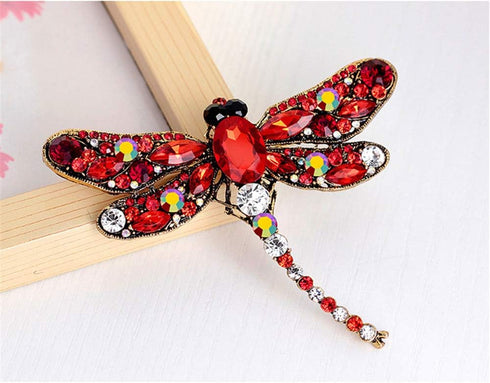 Elegant Dragonfly Bird Brooch Pin Crystal Rhinestone Animal Party Jewelry (red)...