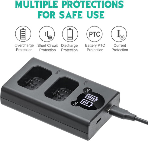 Kimaru NP-FW50 Battery Charger, Double Slot NP-FW50 Charger for Sony BC-TRW Charger, ZV-E10, Alpha A6000 A6300 A6400 A6500 A5000 A5100 A7 A7II A7R...
