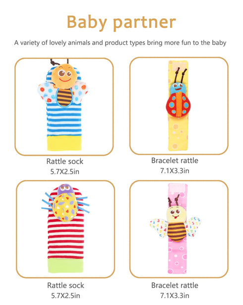 Wrist Rattle Foot Finder Sock for 0-36 Months Baby Boys and Girls, Newborn Baby Soft Hand & Feet Rattle 0-3 Years, Arm Leg Babies Development Toys...