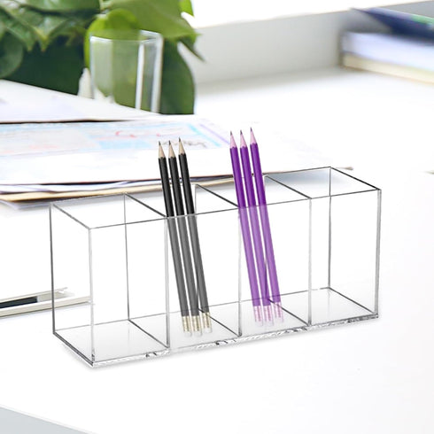 Acrylic Pen Holder Clear Pencil Organizer Makeup Brush Holder Countertop Desk Accessory Storage (4 Compartments)...