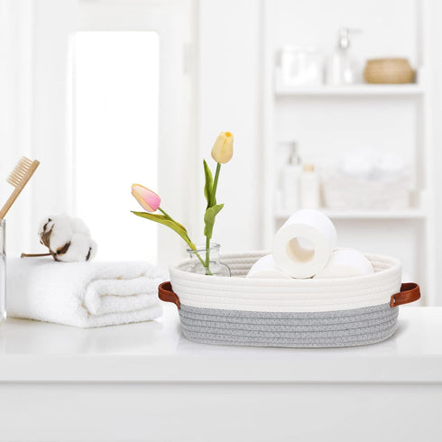 Bathroom Countertop Organizer Basket, Cotton Rope Woven Storage Basket Toilet Paper Decorative Basket for Bathroom, Bedroom, Living Room, Entryway...