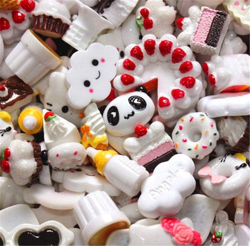 Zhiheng Random 30 Pack Cute Candy Plastic Beads Fruit Dessert Ice Cream Resin Charms Slices Flatback Buttons for Handcraft Accessories Scrapbookin...