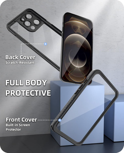 WIFORT for iPhone 12 Pro Waterproof Case Built-in Screen Protector Water Resistant Cover Protective Drop Protection Hard, Shockproof Full Body Def...