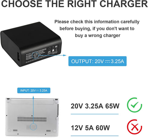Replacement for 65W 20V 3.25A Charger Power Supply AC Adapter Yoga 4 Pro Yoga 3 Pro Yoga 900 Yoga 700 with USB Power Cable...