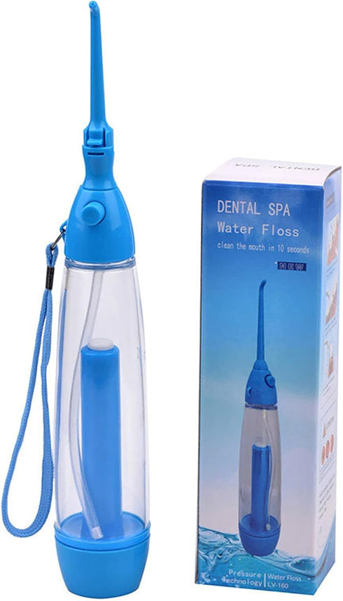 Practical Portable Water Flosser Jet Cleaning Tooth Mouth Denture Cleaner Dental Hygiene Floss Dental Manual Oral Irrigator Blue...