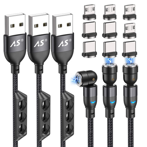 A.S 360 Magnetic Charging Cable 6ft/3Pack | Magnetic C Charger Fast Charging | Magnetic Micro USB | Magnetic Type C Cable | Magnet Charger | iProd...