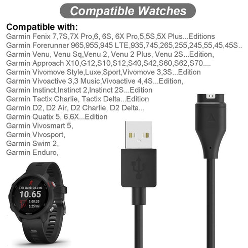 Charger for Garmin Forerunner 45 55 245 255 265 745 945 955 965, Approach S10 S12 S40 S42 S60 S70, Vivoactive 3 4 4S, Instinct, Venu 2 2S Plus, Fe...