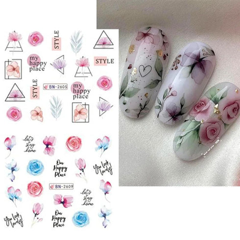 12PCS Flower Nail Art Stickers Decals Flower Water Transfer Nail Decals Spring Flowers Leaves Graffiti Nails Transfer Sliders Flower Nail Stickers...
