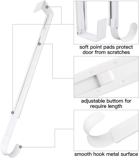 Wreath Hanger,Adjustable Length 14.9-25 Inch Metal Door Hanger,Wreath Hanger for Front Door 20 lbs Larger Christmas Wreaths Decorations HookWhite...