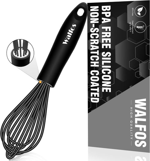 Walfos Silicone Whisk, Stainless Steel Wire Whisk - Heat Resistant Kitchen Whisks for Non-stick Cookware, Balloon Egg Beater Perfect for Blending,...