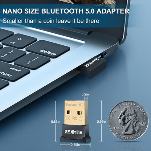 ZEXMTE USB Bluetooth Adapter for PC, 5.0 Bluetooth Dongle Receiver,Bluetooth Adapter for PC Windows 11/10/8/7 for Desktop, Laptop, Mouse, Keyboard...
