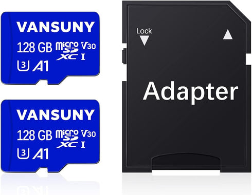 Vansuny Micro SD Card 128GB 2 Pack microSDXC Memory Card with SD Adapter A1 App Performance V30 4K Video Recording C10 U3 micro SD for Phone, Secu...