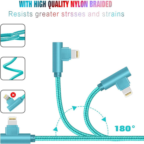iPhone Charger Cord Right Angle Lightning Cable 6FT 5 Pack 90 Degree Nylon Braid Charging Cord Fast Charging Compatible for iPhone 12/12pro/11/11p...