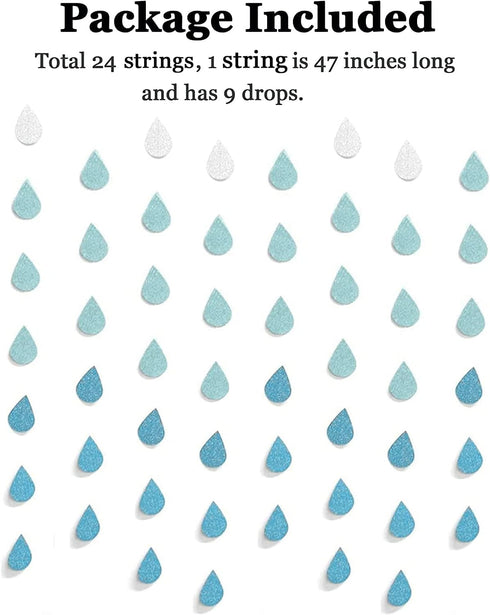 Yzurbu 24 Strings Raindrop Garland Decorations, Paper Hanging Rain Drops Decor Pieces for Baby Shower, Party and Centerpieces Decoration - Blue...