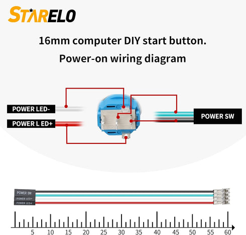 STARELO 16mm computer case DIY boot reset button installation and replacement, metal momentary button switch, blue LED light,16mm 5/8" Mounting Ho...