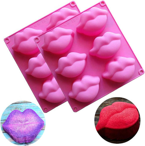2 Pack Hot Lips Soap Molds, 3D Sexy Red Lips Kisses Collection Silicone Molds Chocolate Candy Bath Bomb Lotion Bar Mould Ice Cube Tray Cupcake Cak...