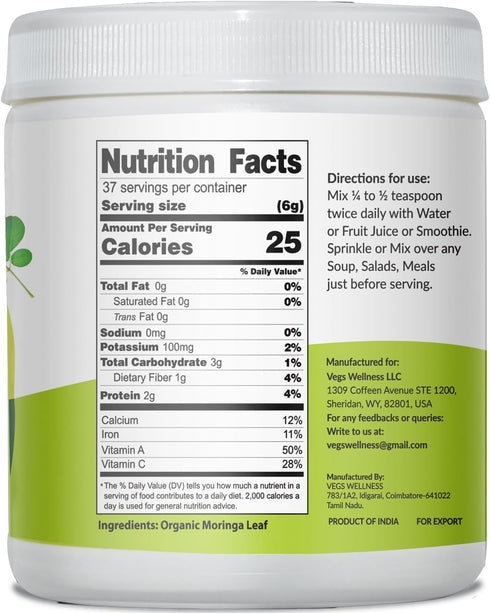Moringa Leaf Powder - Freeze Dried & True Green 100% Pure Moringa Leaves Powder - Single Origin Organic Moringa Oleifera Leaf with Essential Amino...