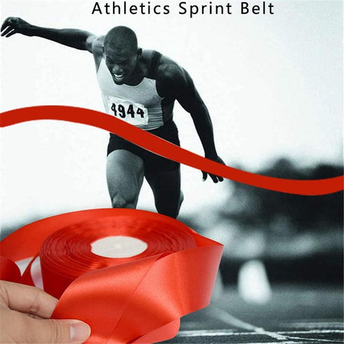 Athletics Sprint Belt,Double Face Satin Ribbon,18m Red Ribbon Nylon Sprint Race Finish Line, Rushing SprintingRope for School Sports Meeting, Wedd...