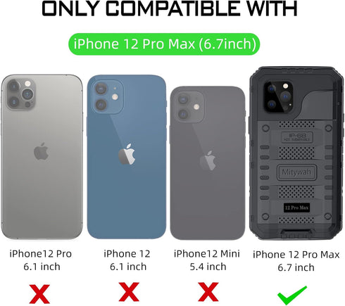 Mitywah Waterproof Case for iPhone 12 Pro Max, Heavy Duty Military Grade Armor Metal Case, Full Body Protective Rugged Shockproof Thick Dustproof ...