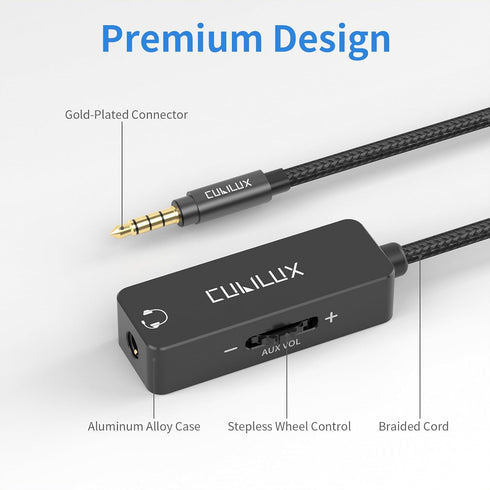 Cubilux 3.5mm TRRS Volume Attenuator Cable, 1/8-inch Headphone Extension Cord with Audio Volume Control, in-Line Volume Controller for Earphones, ...
