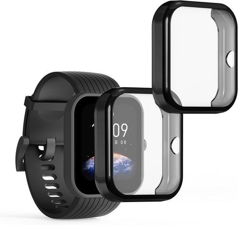 kwmobile Case Compatible with Huami Amazfit Bip 3 / Bip 3 Pro Case - 2X TPU Silicone Fitness Tracker Cover - Black/Transparent...