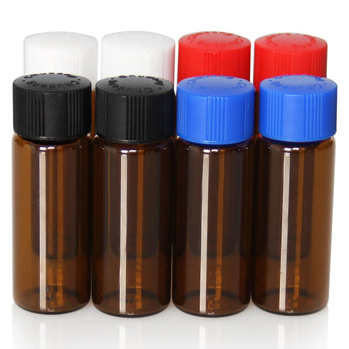 8 Pcs 20ml Glass Vials with Screw Caps, 4 Colors Caps, Amber Glass Vials, Leak-Proof Glass Bottle...