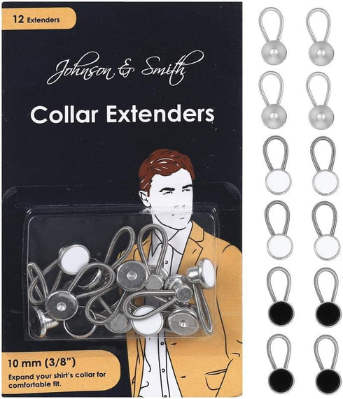 Mixed Pack Metal Collar Extenders by Johnson & Smith – Stretch Neck Extender for 1/2 Size Expansion of Men Dress Shirts, 12 Pack, 3/8"...