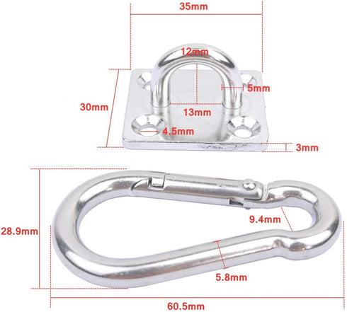 2 Set Heavy Duty Hanger Hook Hammock Wall Mount, Suspension Ceiling Hooks Outdoor Swing Mounting Hook Exercise Hook Stainless Steel Swivel Carabin...