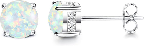 Milacolato Opal Earrings 18K Gold Plated Stainless Steel Post Round Cut Created White/Blue/Pink Opal Stud Earrings for Women 6MM...
