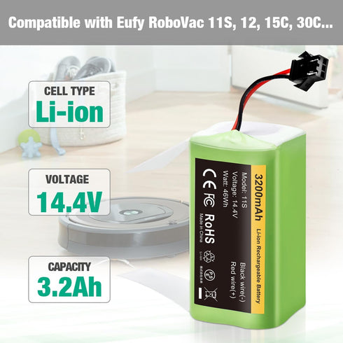FirstPower 3200mAh Compatible with Eufy Battery Replacement - Eufy 11s Battery, 30, 30C, 15C, 15T, 12, 35C, 15C MAX - Ecovacs Deebot N79S, 500, N7...