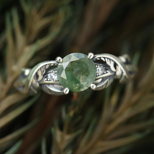 Moss Agate Ring Adjustable Rings Moss Agate Jewelry Green Gems 925 Silver Plated Copper Engagement Wedding Promise Jewelry Gift...