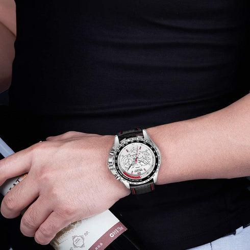 MEGIR Men Analog Luminous Casual Fashion Quartz Watch with PU Strap Big Dial Calendar for Business Work School Outdoor...