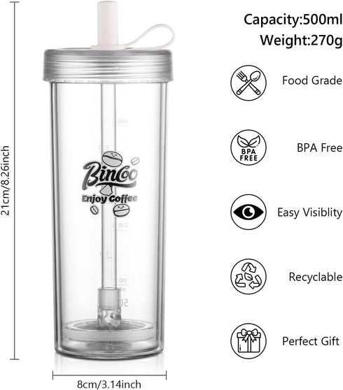 Portable Travel Coffee Press (16oz) - Double Wall with lids and Straws -Single Serve French Press for Travel, Home, Office, & More -No Leak Coffee...