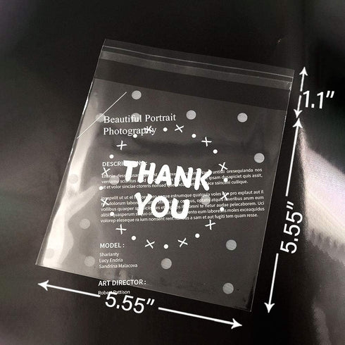 200pcs Clear Self-Adhesive Treat Bags – Cellophane Cookie & Candy Bags with “THANK YOU” Design for Bakery & Party Favors (5.5” x 5.5”)...