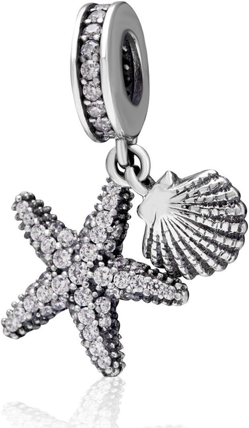 925 Sterling Silver Starfish Charm Shell Charm Ocean Sea Charm Animal Charm Star Charm Anniversary Charm for Pandora Charms Bracelet...