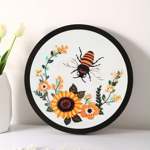 Esffaci Embroidery Starter Kit for Adult Beginner with Bee Flower Pattern Hand Embroidery Set with Embroidery Cloth Hoop Needle Threader Embroider...