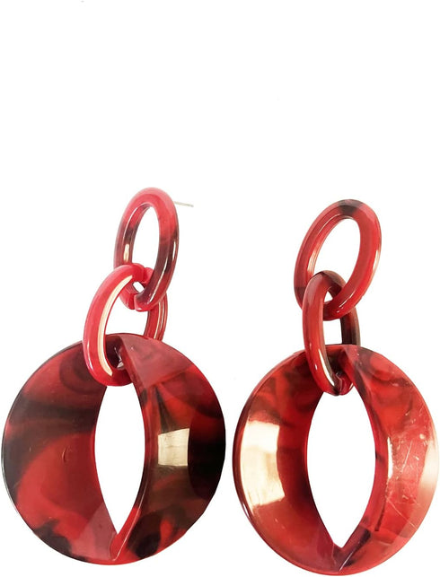 Women Simple Acrylic Collar Choker Cluster Bib Statement Chain Necklace and Hoop Earring Jewelry Set, 18" (Red)...