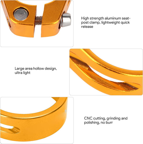 Bike Seats Post Clamp, Quick Release Ultra Light Aluminum Alloy 34.9mm Rust Proof Bike Seatpost Clamp for Most Bikes(Gold)...
