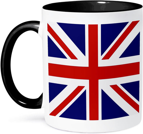 3dRose (mug_159852_4) British Flag - red white blue Union Jack Great Britain United Kingdom UK England English souvenir GB - Two Tone Black Mug, 1...
