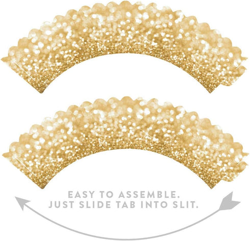 Andaz Press Glitzy Faux Gold Glitter Cupcake Wrapper Decorations, 24-Pack, Not Real Glitter Gold Cupcake Holder Gold Cupcake Wrappers Cupcake Slee...