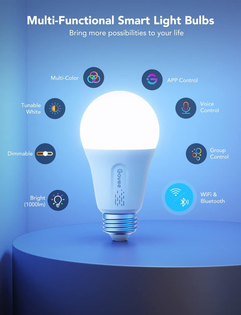 Govee LED Smart Light Bulbs, 1000LM Color Changing Light Bulb, Wi-Fi & Bluetooth Light Bulbs, Work with Alexa and Google Assistant, Dimmable RGBWW...